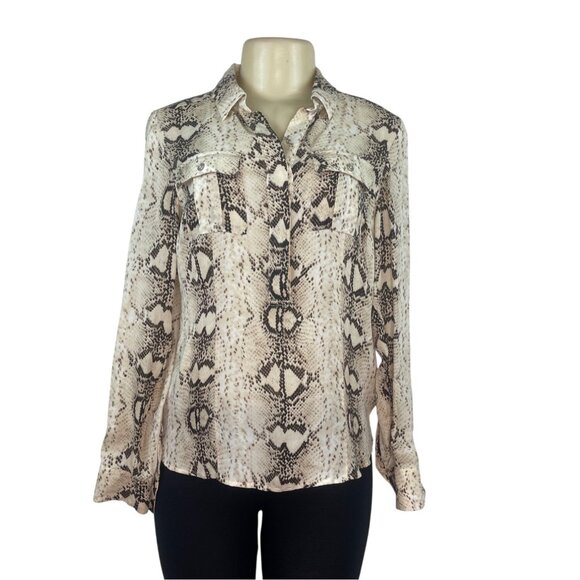 White House Black Market Snakeskin Print Button-Up Blouse W/ Pockets Womens Sz 4 - Picture 1 of 9